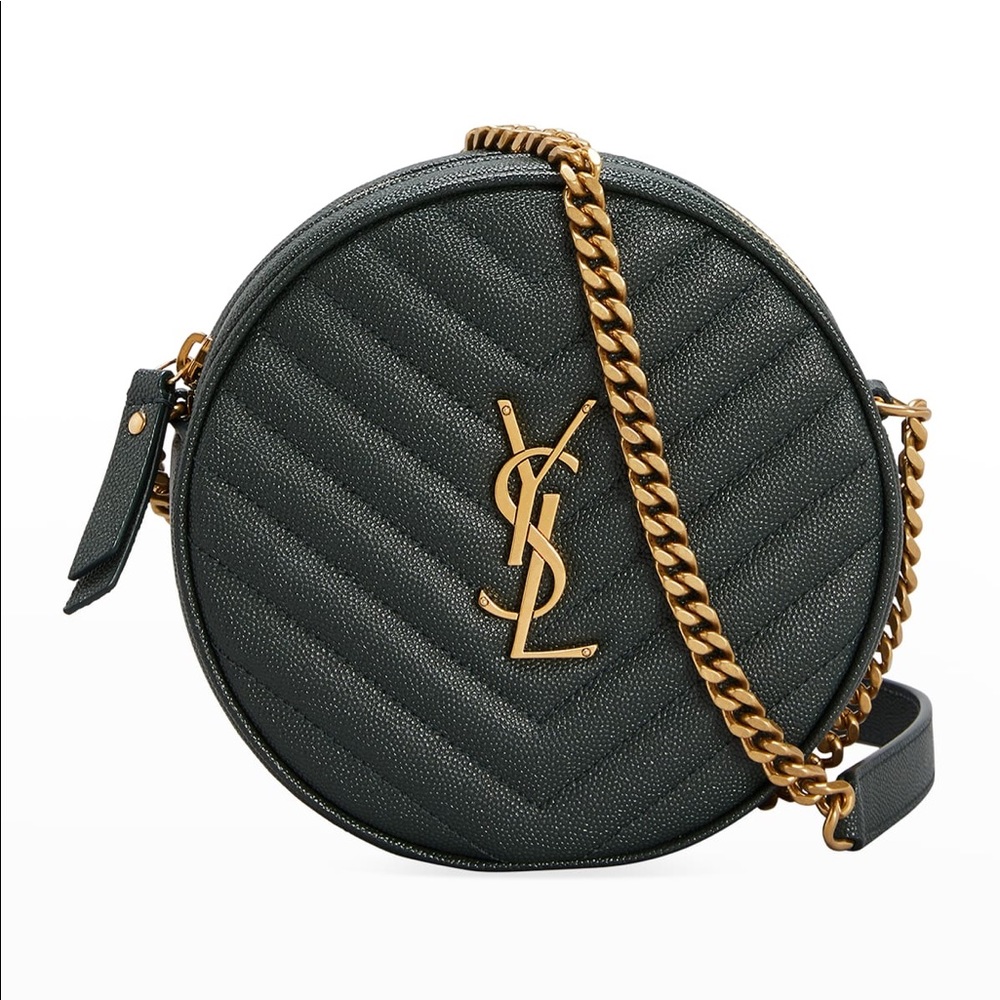 NWT SAINT LAURENT YSL Round Jade Vinyle Chevron Loulou Camera WOC Crossbody Bag - Picture 1 of 10